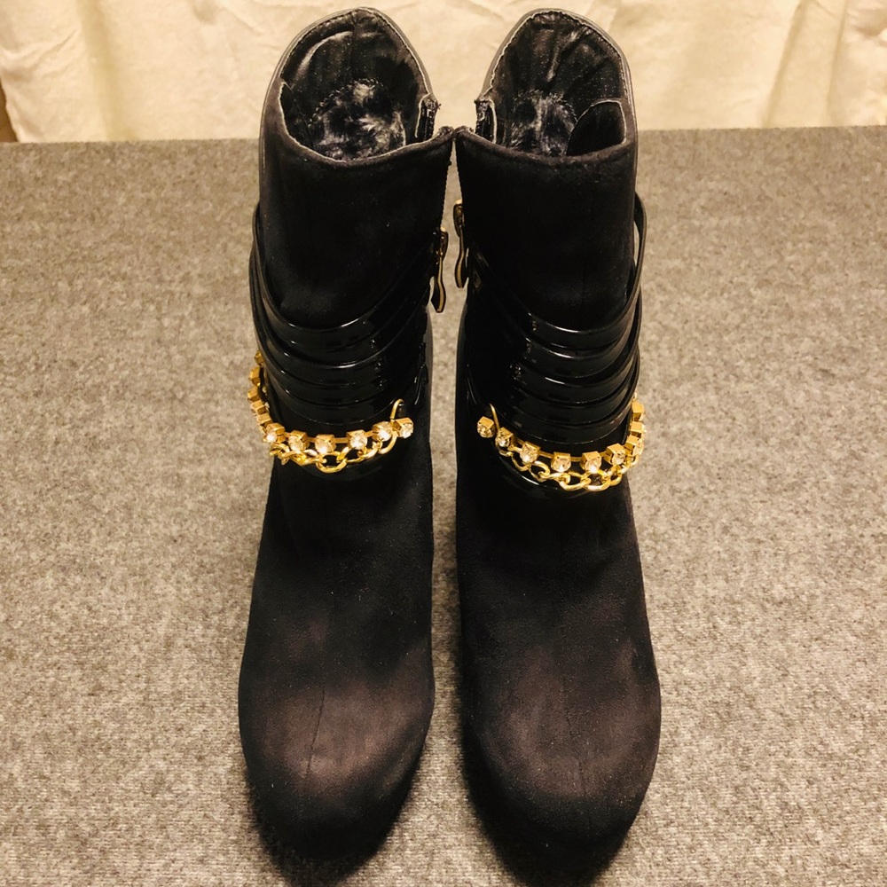 Black Rhinestone Chain Stiletto Ankle Boots